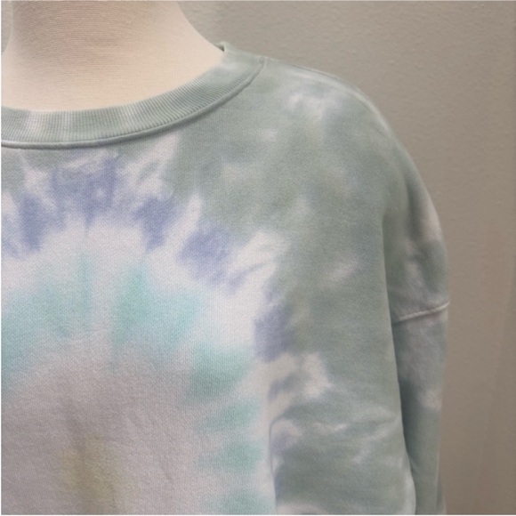 Agolde Crewneck Cropped Sweatshirt Balloon Sleeve Tie Dye Blue Green Size Small - Picture 5 of 10
